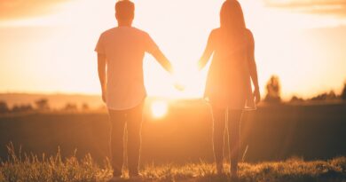 people, holding hands, sunset