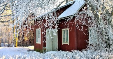 winter, cottage, snow