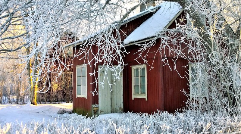 winter, cottage, snow