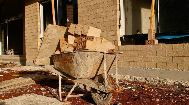 barrow, bricks, wheel-barrow