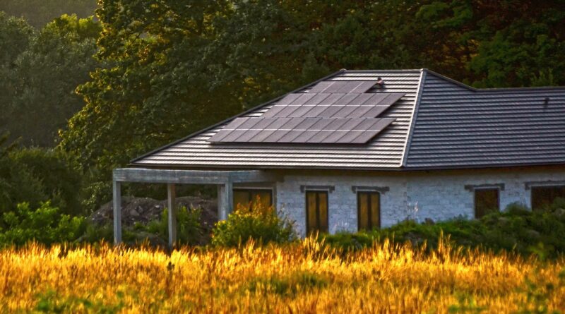 house, grass, sunset