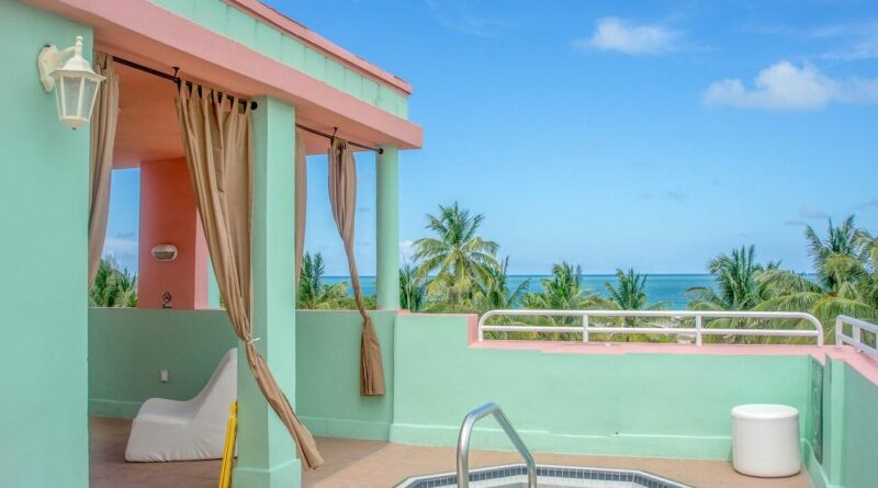 south beach, florida, view, scenic, nature, ocean, vacation, travel, water, architecture, sky, tropical, palm, blue, summer, resort, colorful, skyline, blue sky, tourism, hotel, luxury, hot tub