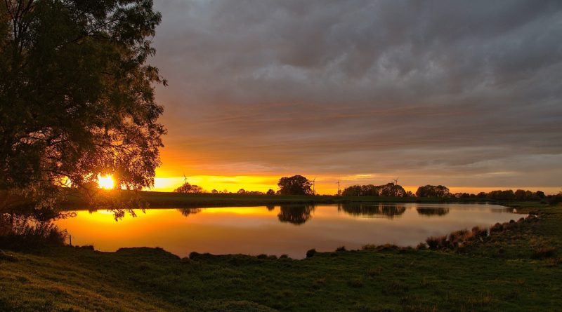 Sunset Lake Grass Clouds Sky Sun - HelgaKa / Pixabay